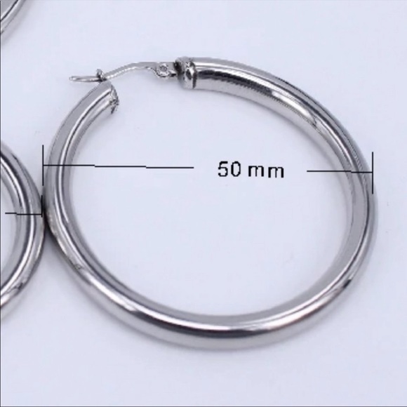 NEW 18K WHITE GOLD ROUND 2” TUBE HOOP EARRINGS - Picture 6 of 6